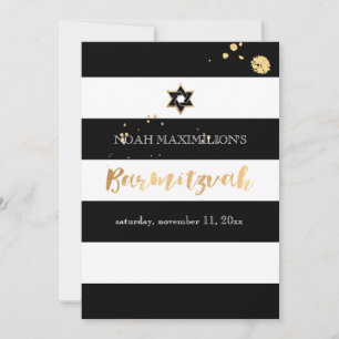 PixDezines black/white/stripes bar mitzvah Invitation