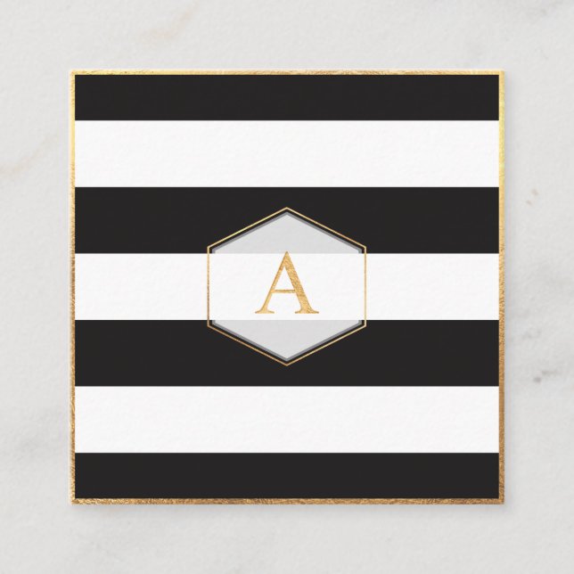 PixDezines BLACK+WHITE STRIPES/DIY COLOR Square Business Card (Front)