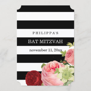 PixDezines black white stripes mitzvah Invitation