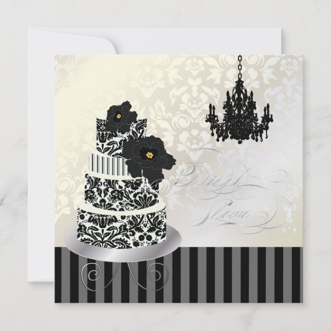 PixDezines BLACK+WHITE WEDDING CAKE BRIDAL SHOWER Invitation (Front)