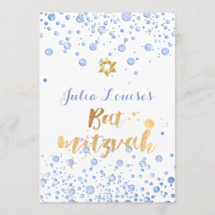 PixDezines Blue Confetti Bat Mitzvah Invitation