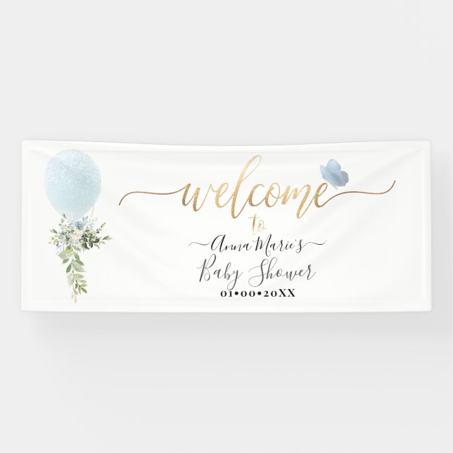 PixDezines Blue Glitter Balloon Any Event Welcome Banner (Horizontal)