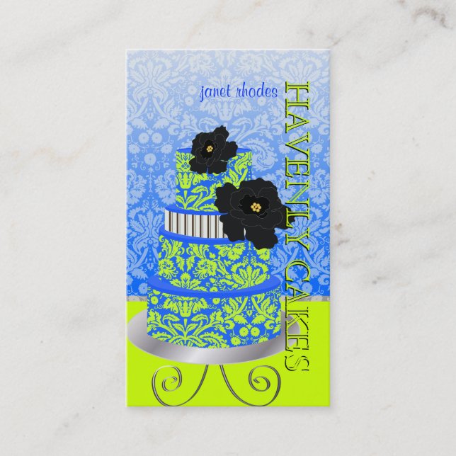 PixDezines Blue+Green damask cake/pâtisserie Business Card (Front)