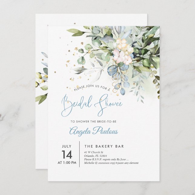 PixDezines Blue Gum Eucalyptus Bridal Shower Invitation (Front/Back)