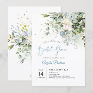 PixDezines Blue Gum Eucalyptus Bridal Shower Invitation