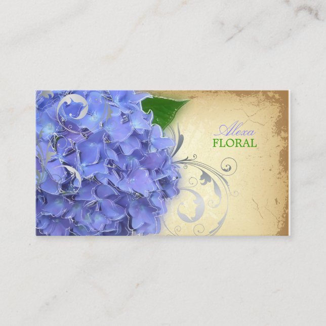 PixDezines blue hydrangeas, florists/vintage Business Card (Front)