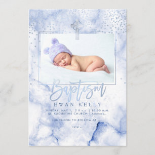 PixDezines Blue Marble+Confetti/Baptism Invitation