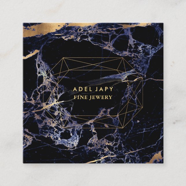 PixDezines Blue Marble+Faux Gold Gemstone Facet Square Business Card (Front)