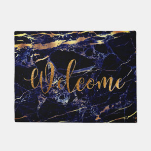 PixDezines BLUE MARBLE FAUX GOLD VEINS, WELCOME Doormat