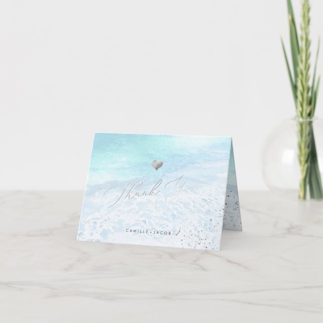 PixDezines Blue Shoreline Wedding Thank You Card (Front)