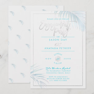 PixDezines Blue+Silver Palms, Engagement Party Invitation