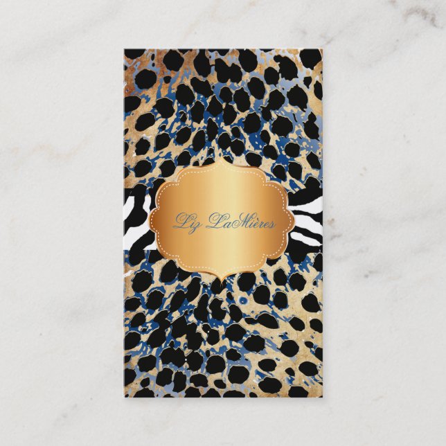 PixDezines blue vintage+cheetah+zebra Business Card (Front)