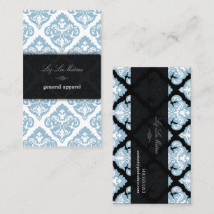 PixDezines Blue + White Olivia Damask Business Card