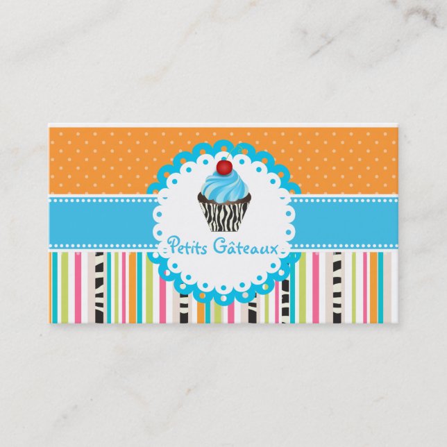 PixDezines blueberry swirls cupcake+stripes Business Card (Front)