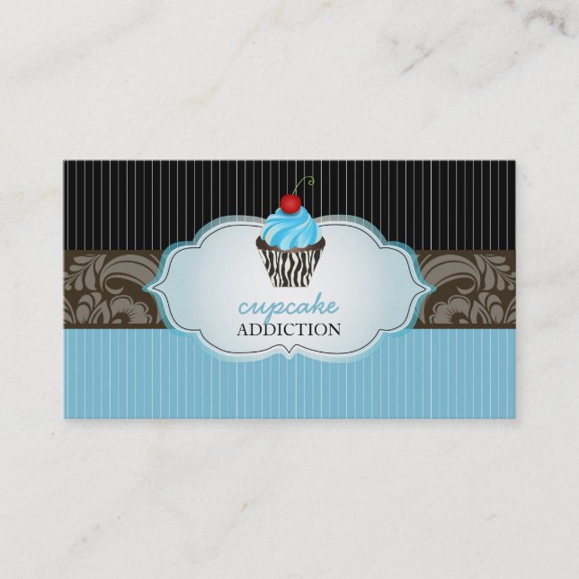 PixDezines bluebery swirls cupcake+pinstripes Business Card (Front)
