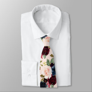 PixDezines Blush Burgundy Navy Flwrs DIY Backgrnd Tie