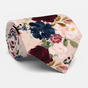 PixDezines Blush Burgundy Navy H2 Flowers Tie