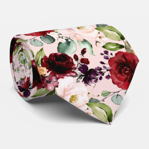PixDezines Blush Burgundy Watercolor Flowers Tie