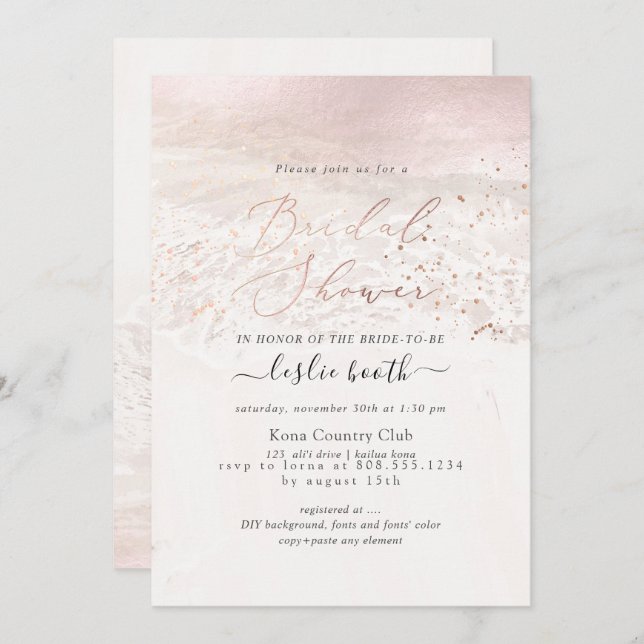 PixDezines Blush Coastal/Shoreline Bridal Shower Invitation (Front/Back)