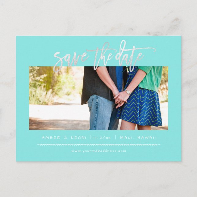 PixDezines Blush Faux Platinum Modern Brush Script Announcement Postcard (Front)