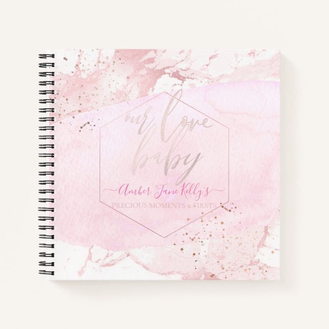 PIXDEZINES BLUSH MARBLE BABY'S FIRSTS NOTEBOOK (Front)