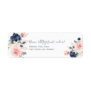 PixDezines Blush Navy Blue Watercolor Flowers Return Address Label