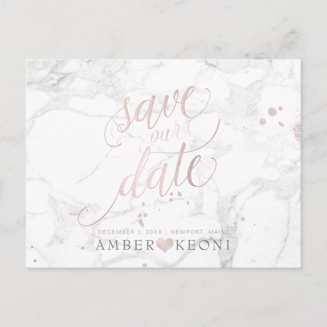 PixDezines Blush Pink/Marble/Save our Date Postcard (Front)