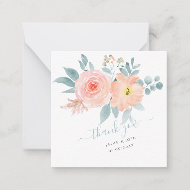 PixDezines Blush Pink Watercolor Roses Note Card (Front)