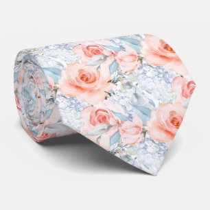PixDezines Blush Roses Ice Blue Hydrangeas Tie