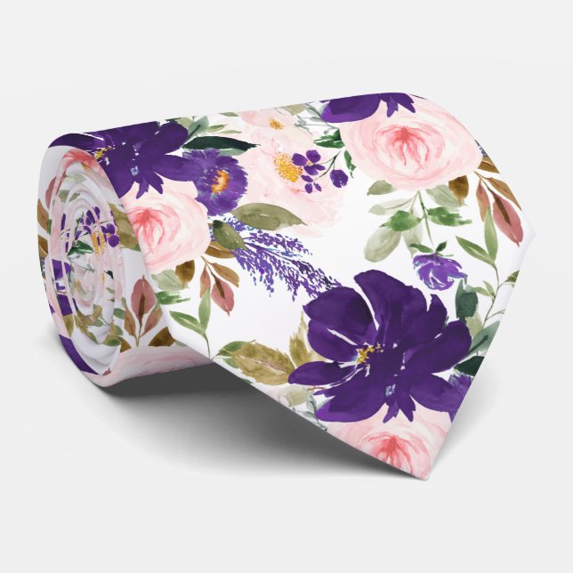 PixDezines Blush Violet Purple H2 Botanical Tie (Rolled)