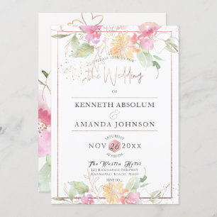 PixDezines Blushing Romance, Watercolor Flowers Invitation