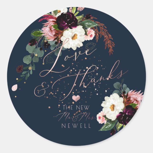 PixDezines Blushing Romance, Watercolor Thank You Classic Round Sticker (Front)