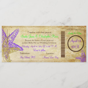 PixDezines Boarding Pass+Beach, Purple Starfish Invitation