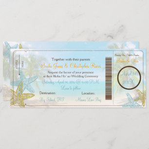 PixDezines Boarding Pass+Beach Wedding Invitations