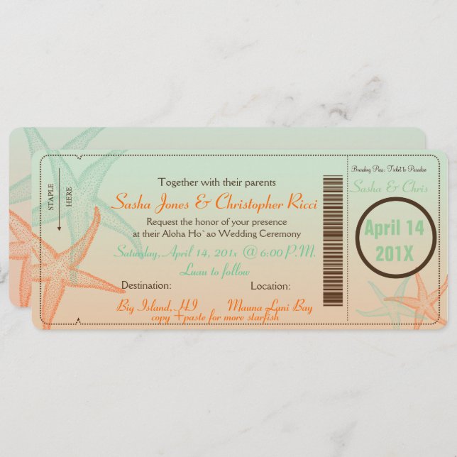 PixDezines Boarding Pass+Starfish Invitation (Front/Back)