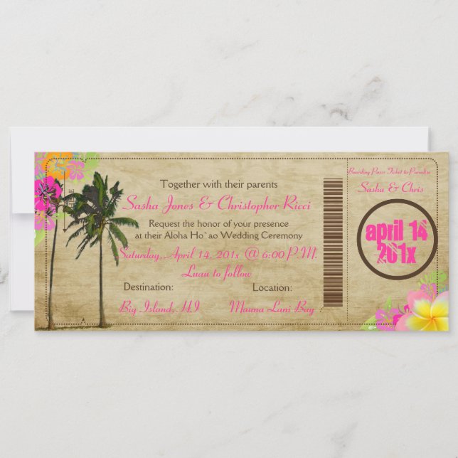 PixDezines Boarding Pass/vintage twin palms Invitation (Front)
