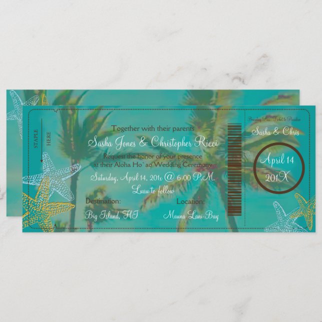 PixDezines boardingpass vintage hawaiian beach Invitation (Front/Back)