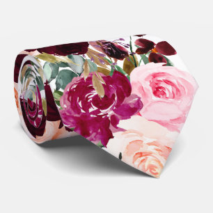PixDezines Boho Blush Burgundy Watercolor Flowers Tie
