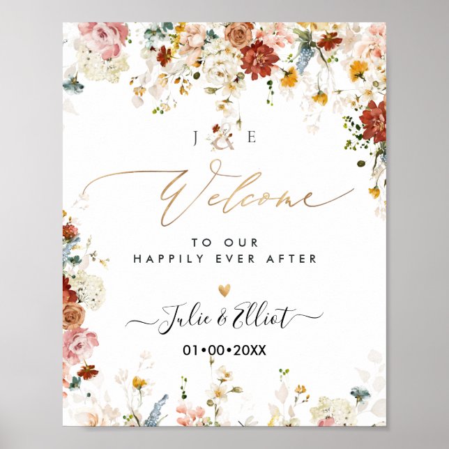 PixDezines Boho Fall Garden Flowers Welcome Sign (Front)