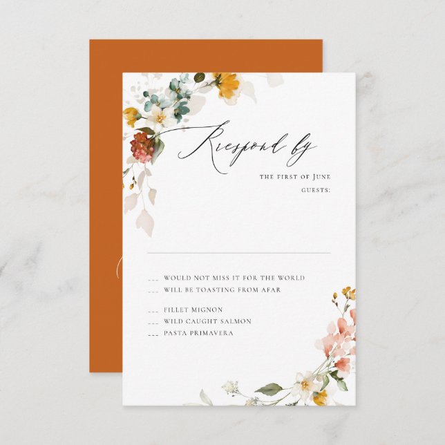 PixDezines Boho H2 Fall Garden Flowers RSVP (Front/Back)