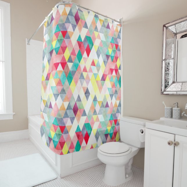 PixDezines Boho Watercolor Geometric Shower Curtain (In Situ)