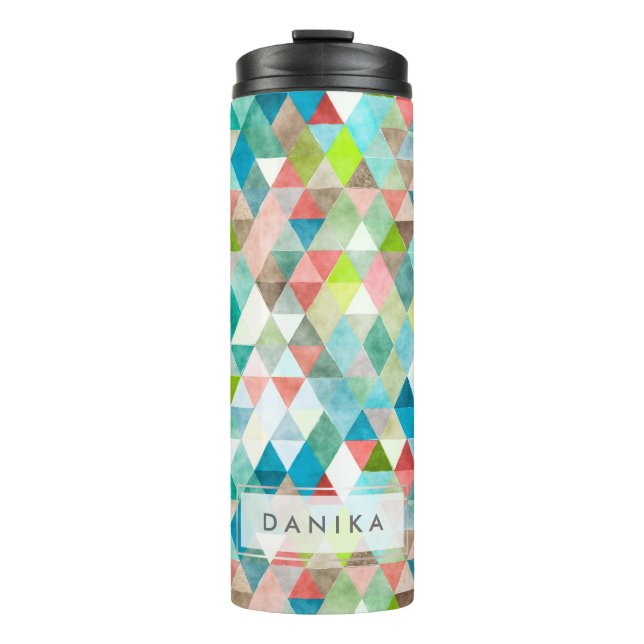 PixDezines Boho Watercolor Geometric/Triangles Thermal Tumbler (Front)