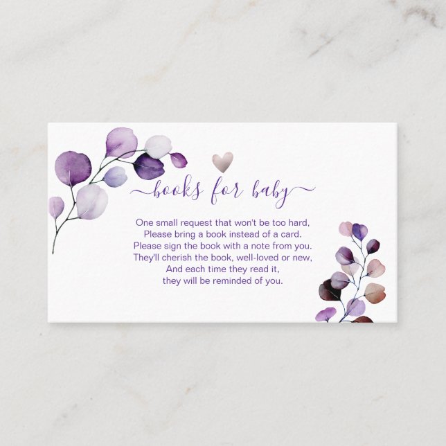 PixDezines Book Request H2 Purple Eucalyptus Encls Place Card (Front)