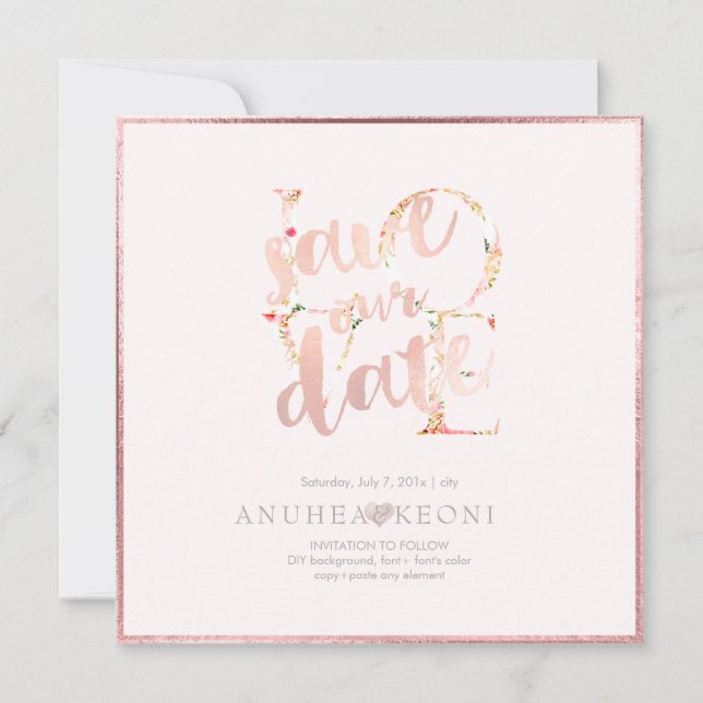 PixDezines BOTANICA LOVE SAVE DATE|BLUSH PINK The Date (Front)