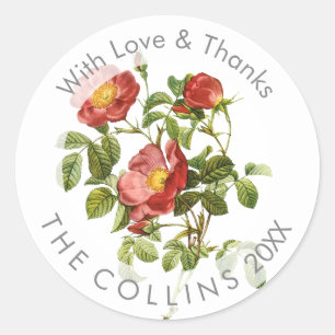 PixDezines Botanical Art Vintage Roses Thank You Classic Round Sticker