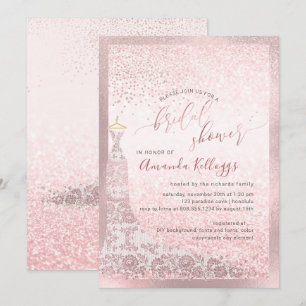 PixDezines Bridal Shower Blush Pink Gown Invitation