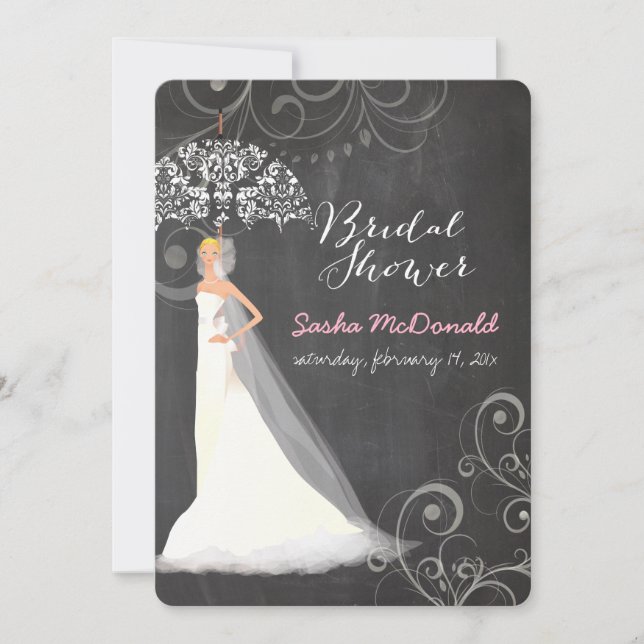 PixDezines bridal shower/chalkboard/umbrella Invitation (Front)