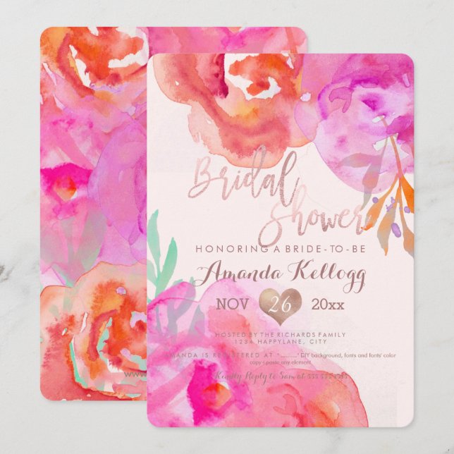 PixDezines Bridal Shower/Floral/Watercolor/Roses Invitation (Front/Back)