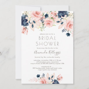 PixDezines Bridal Shower Watercolor Navy Roses Invitation