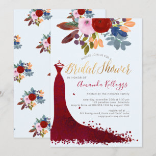 PixDezines Bridal Shower Watercolor Red+Blue Invitation